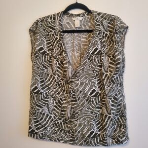 Leaf Print V-Neck Women's Top